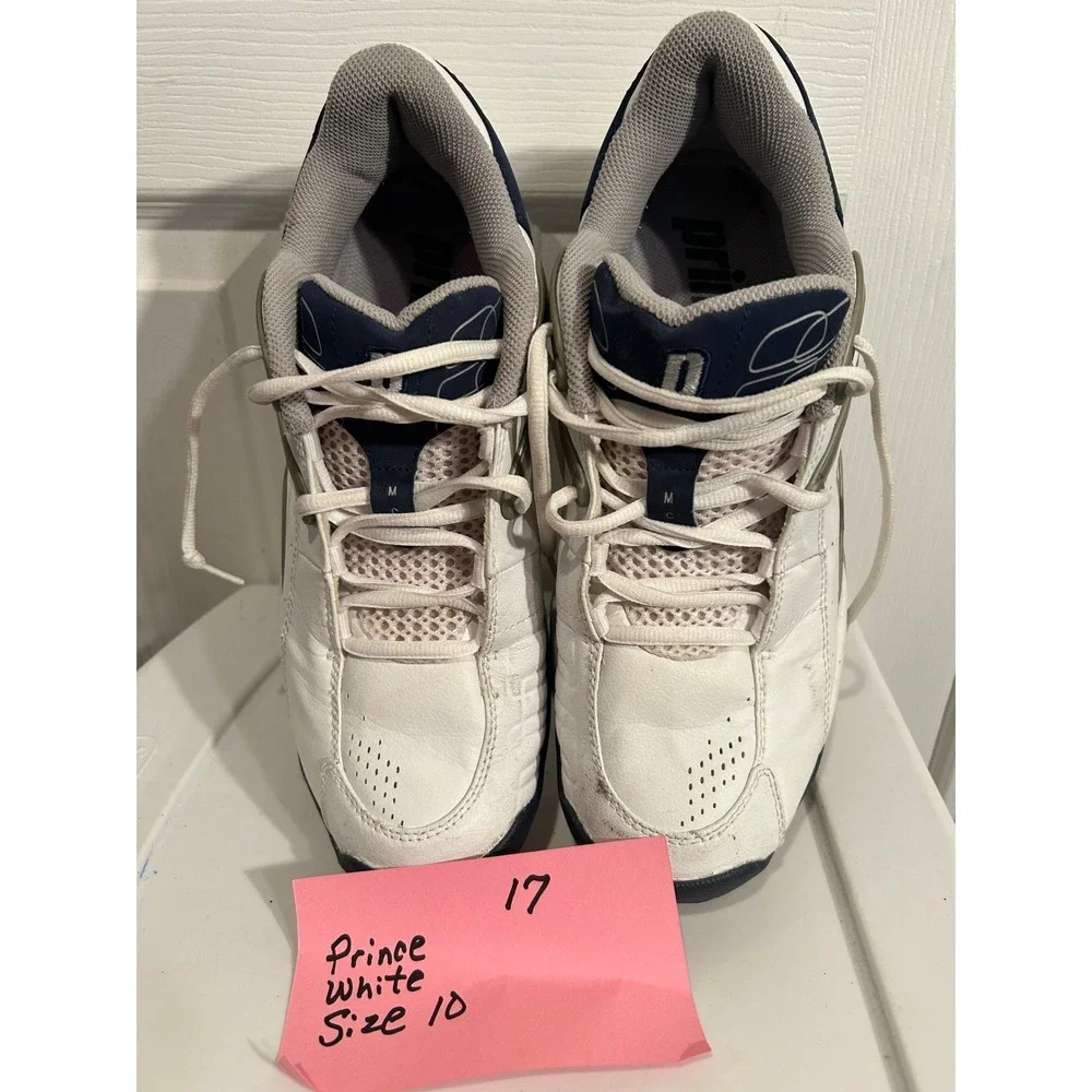 Prince T10 Tennis Shoes Men's Size 10 White Navy Silver Low Top‎ 8P874W